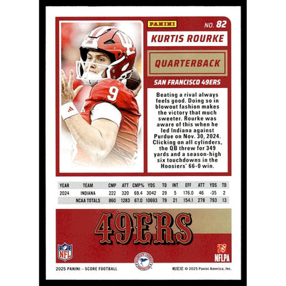 2025 Panini Score NFL Football Card #82 - Kurtis Rourke RC* SF 49ers - Near Mint