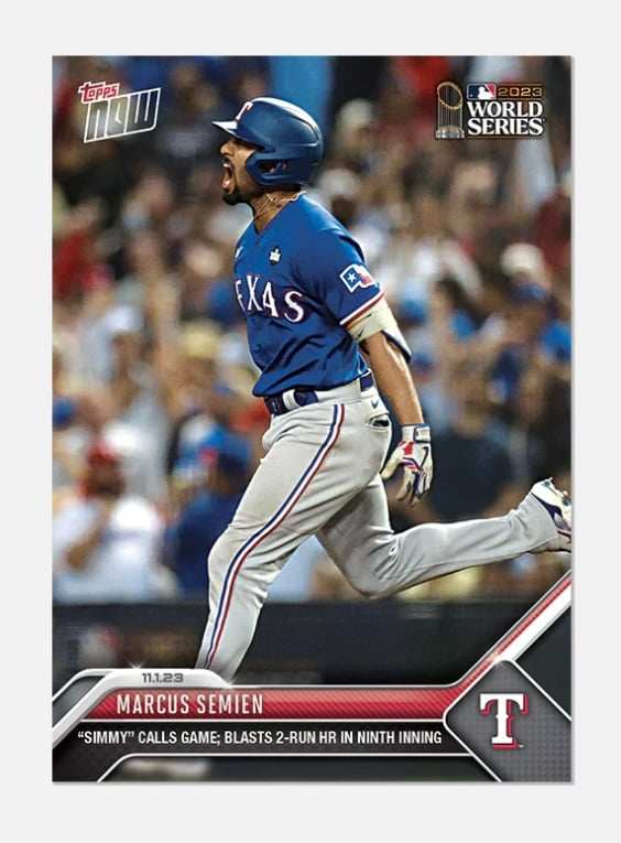 World Series 2023 Marcus Semien Texas Rangers game-winning home run Topps Now card 1076 limited print