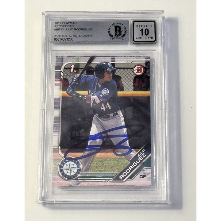 2019 Bowman Chrome Julio Rodriguez RC Auto Beckett Authentic Auto Mariners BP-33