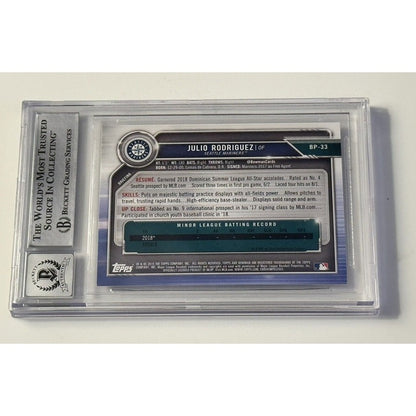 2019 Bowman Chrome Julio Rodriguez RC Auto Beckett Authentic Auto Mariners BP-33
