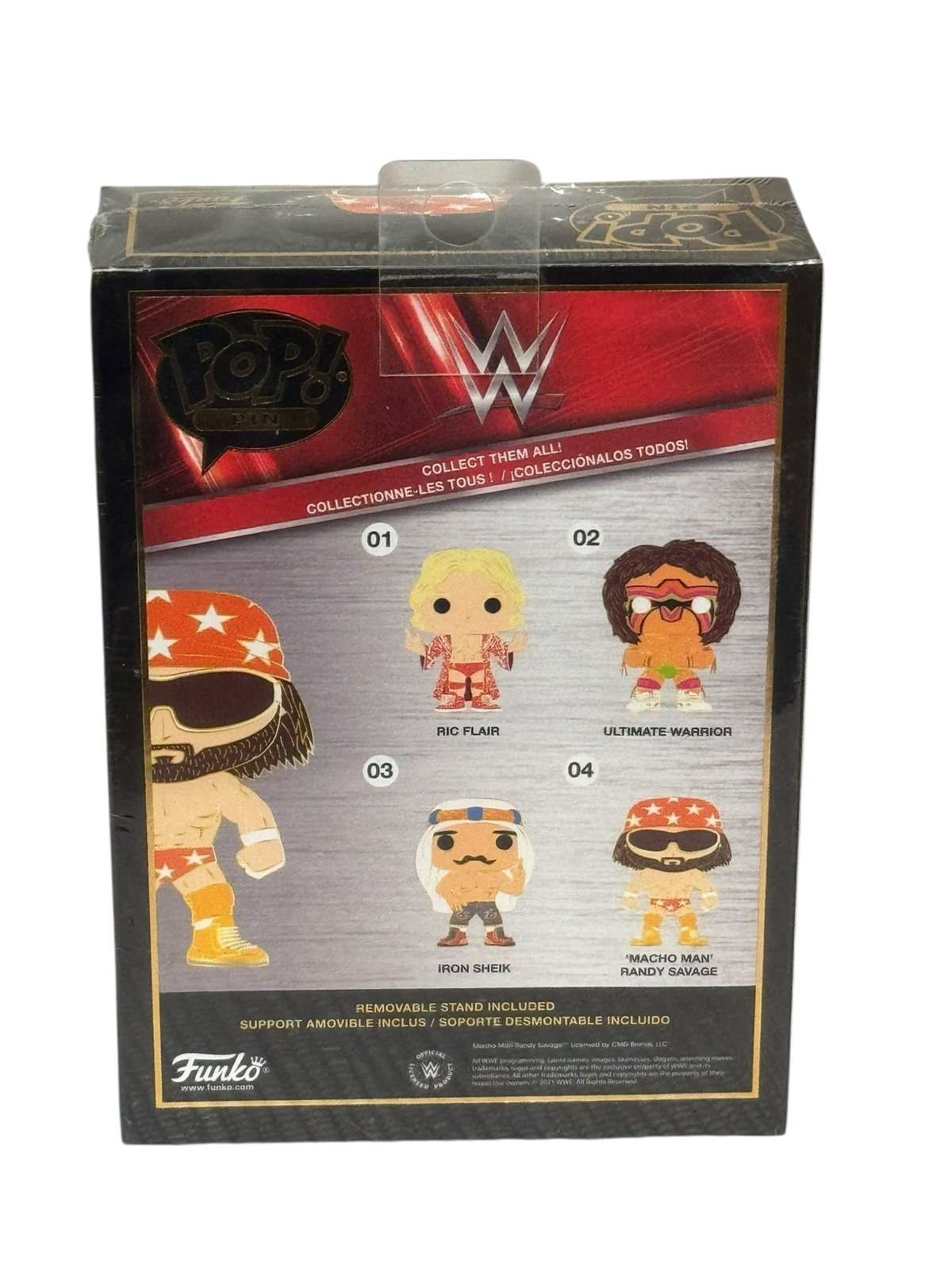 Funko Pop Pin WWE Macho Man Randy Savage enamel collectible wrestling figure in orange star gear packaging