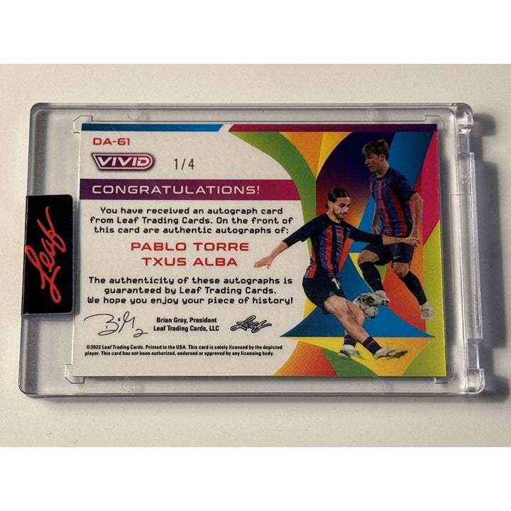 1/4 Pablo Torre Txus Alba dual autograph 2022 LEAF VIVID soccer card in protective case
