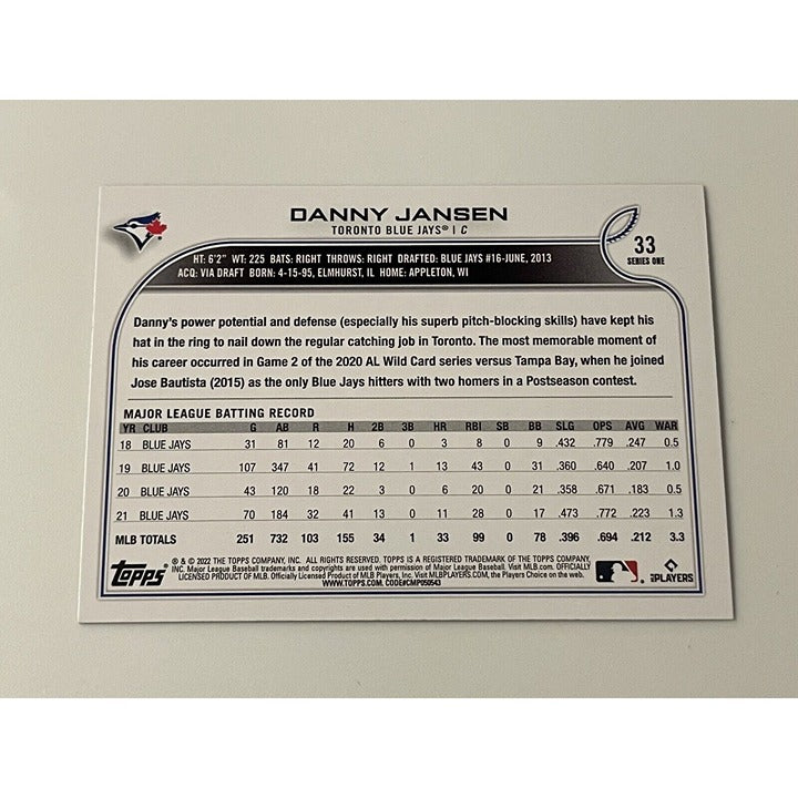 Danny Jansen 2022 Topps Series 1 Refractor Baseball Card #33 - Toronto Blue Jays