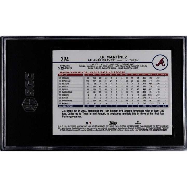 2024 Topps Chrome JP Martinez Rookie Card #294 graded SGC 9.5 for Atlanta Braves MLB collection
