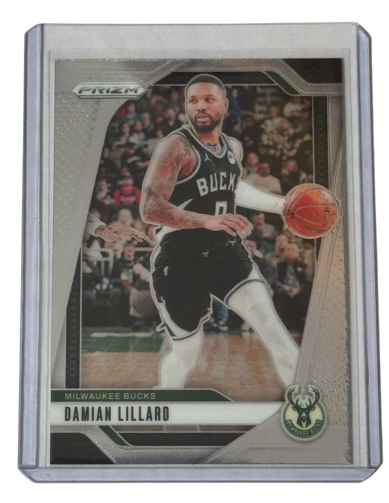 Damian Lillard Milwaukee Bucks Panini Prizm basketball card in protective case