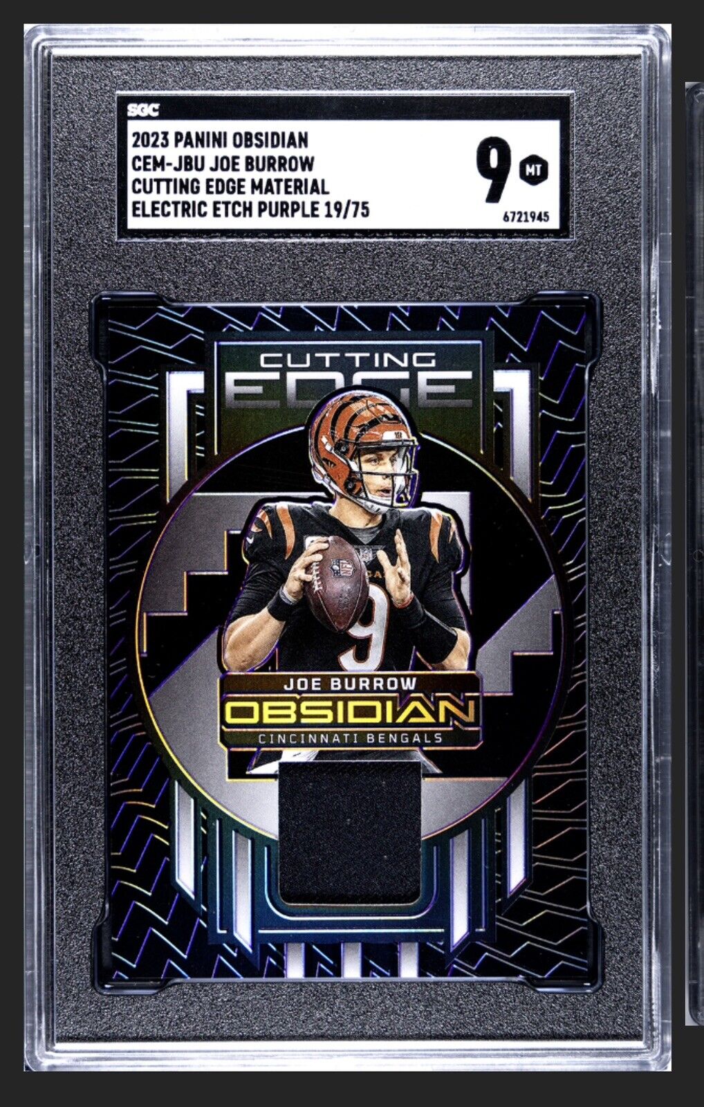 19/75* Joe Burrow 2023 Obsidian Cutting Edge Electric Jersey Patch Bengals SGC 9