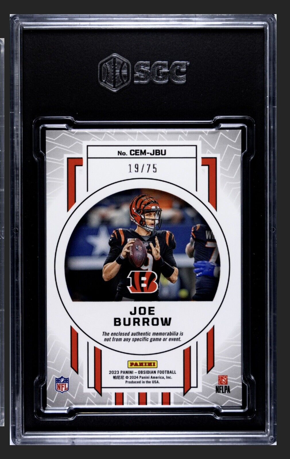 19/75* Joe Burrow 2023 Obsidian Cutting Edge Electric Jersey Patch Bengals SGC 9