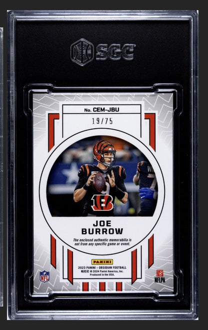 19/75* Joe Burrow 2023 Obsidian Cutting Edge Electric Jersey Patch Bengals SGC 9
