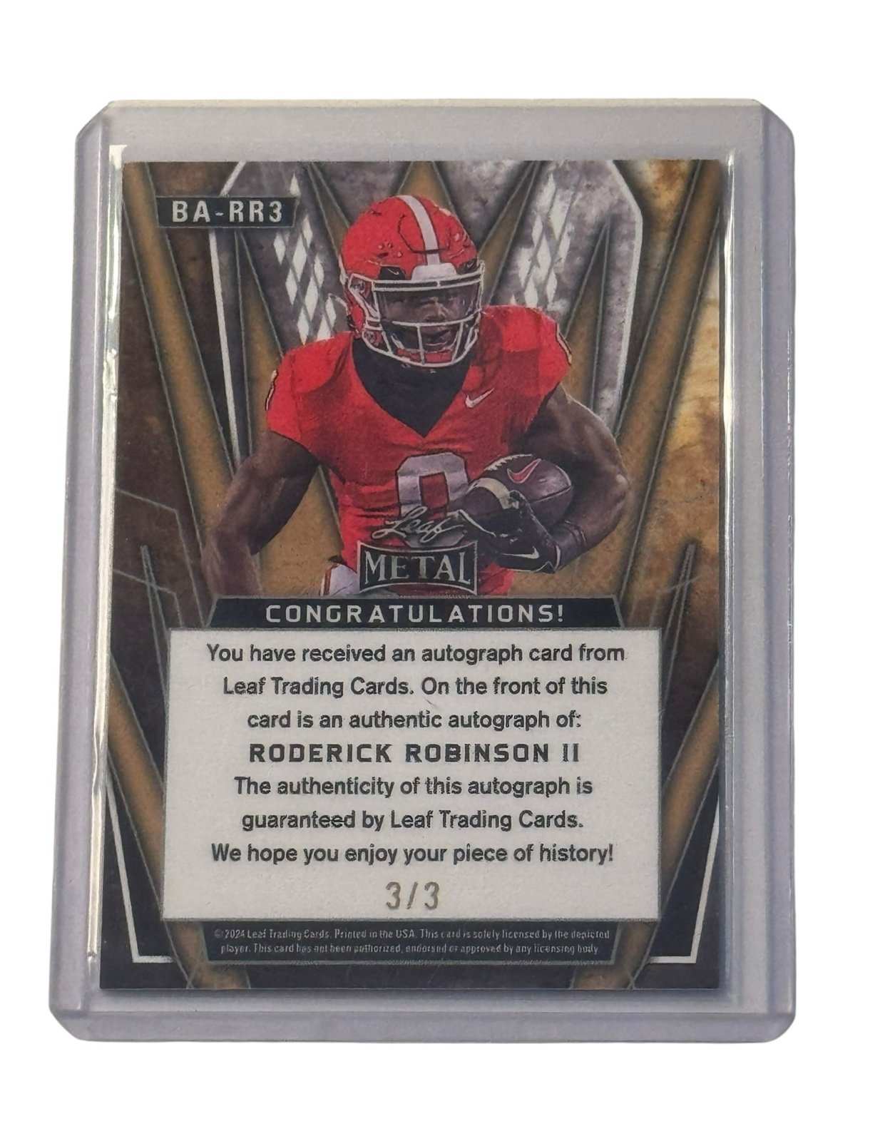 3/3 Roderick Robinson II Georgia Bulldogs RC Leaf Metal autograph football card