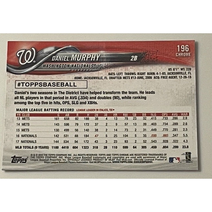 2018 Topps Chrome Daniel Murphy #196 Washington Nationals MLB JUST PULLED! MINT!