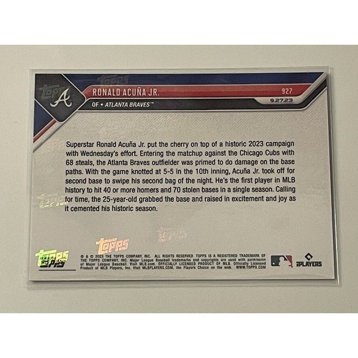 2023 Topps Now Ronald Acuna Jr. 1st Player 40/70 HR/SB Atlanta Braves - Card 927