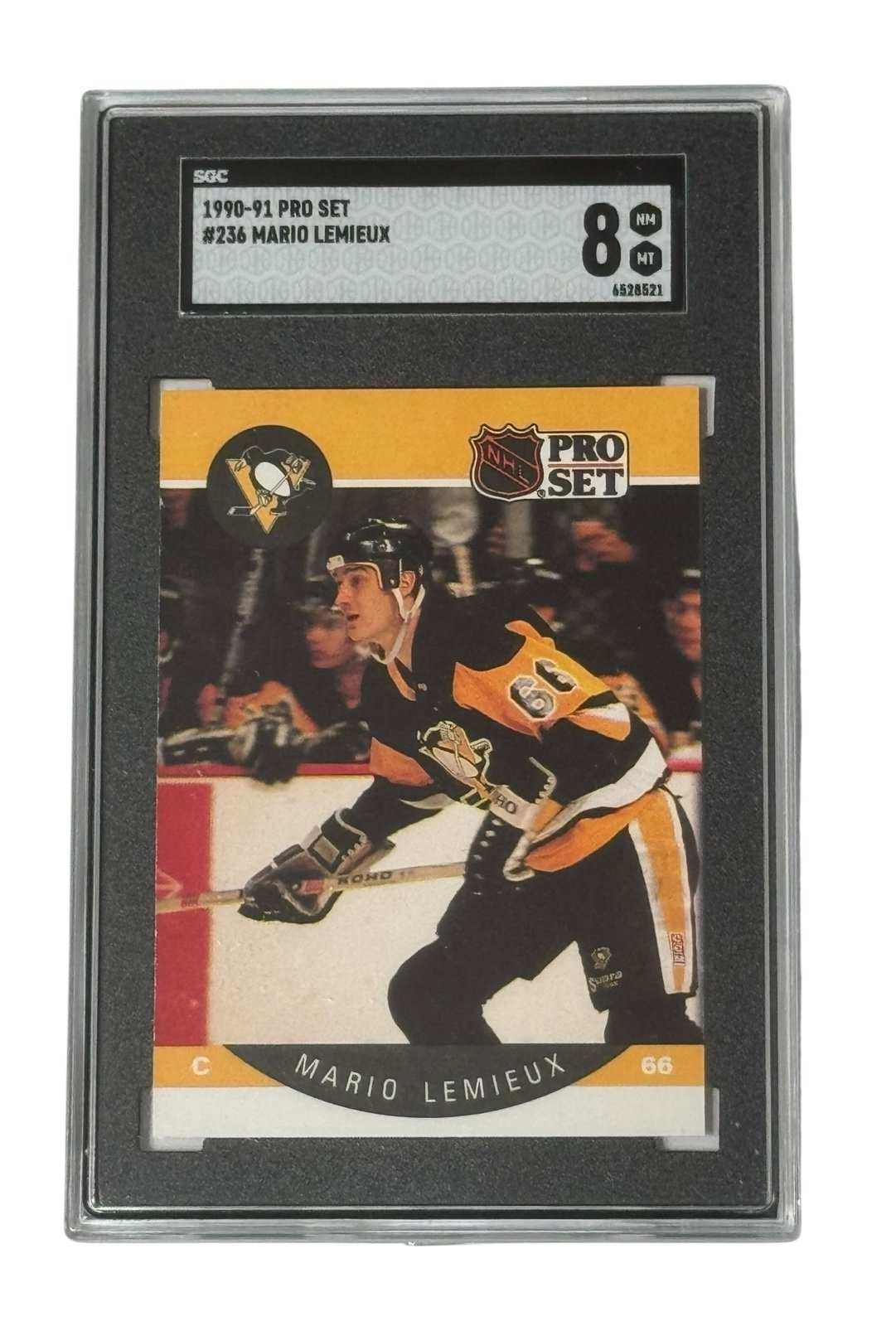 Mario Lemieux 1990-91 Pro Set Pittsburgh Penguins hockey card graded SGC 8 in protective case