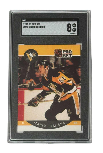 Mario Lemieux 1990-91 Pro Set Pittsburgh Penguins hockey card graded SGC 8 in protective case
