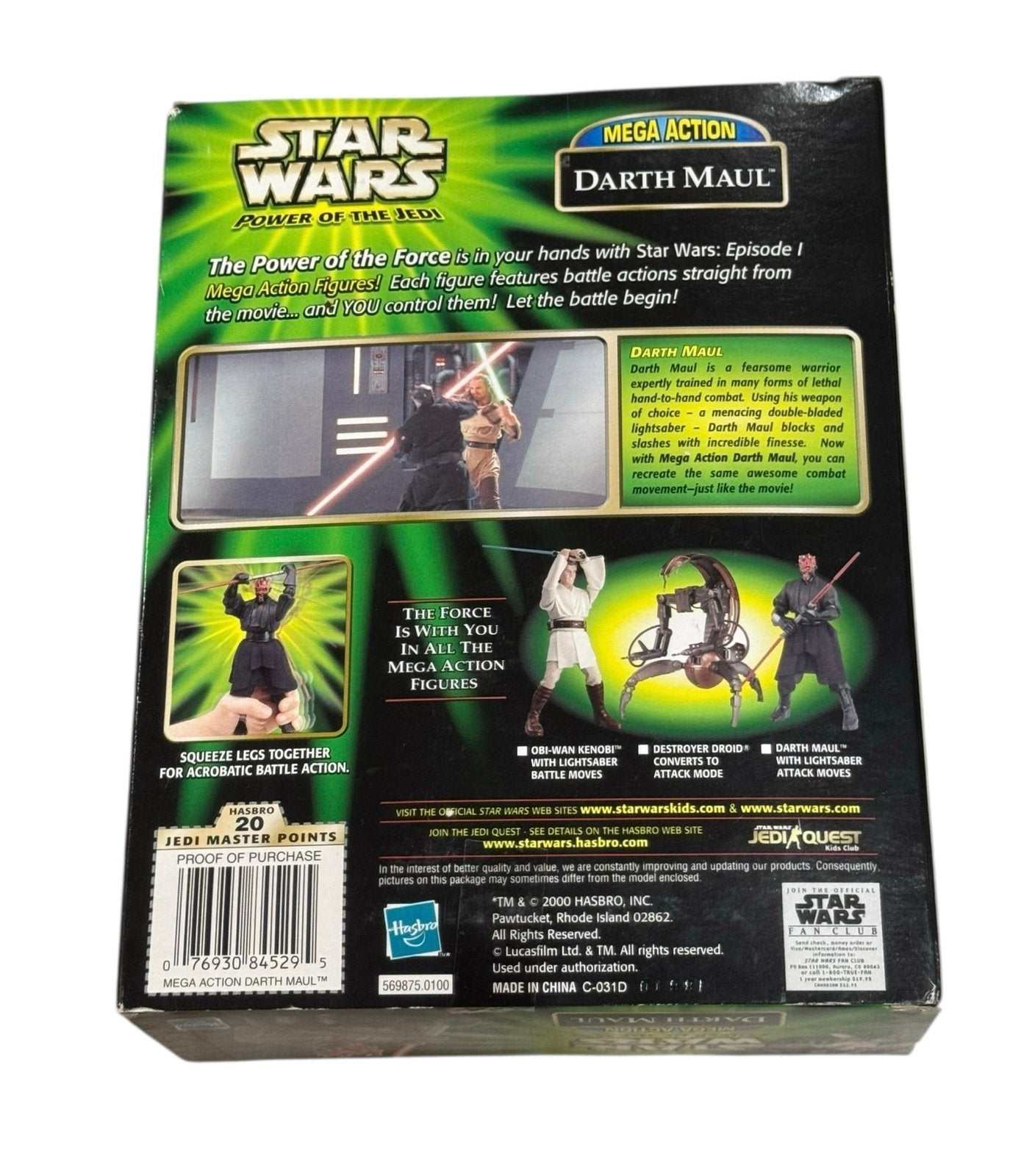 Vintage sealed Star Wars Power Of The Jedi Darth Maul action figure packaging back view