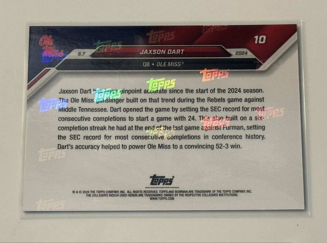 Jaxson Dart RC 2024 Bowman U Now Ole Miss Rookie Football Card #10 limited edition