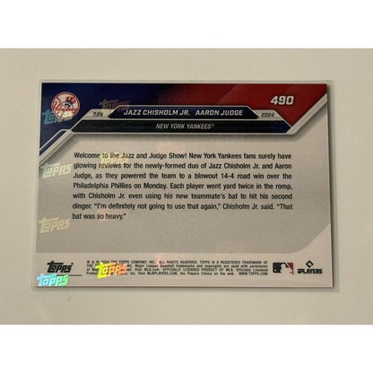 10/25 Jazz Chisholm Jr./Aaron Judge 2024 Topps Now MLB Yankees Card 490 PR: 2338