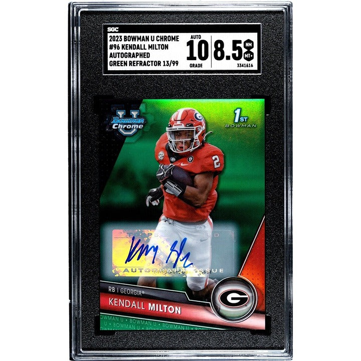2023 Bowman Chrome U Kendall Milton 13/99 Green Auto RC UGA Refractor - SGC 8.5*