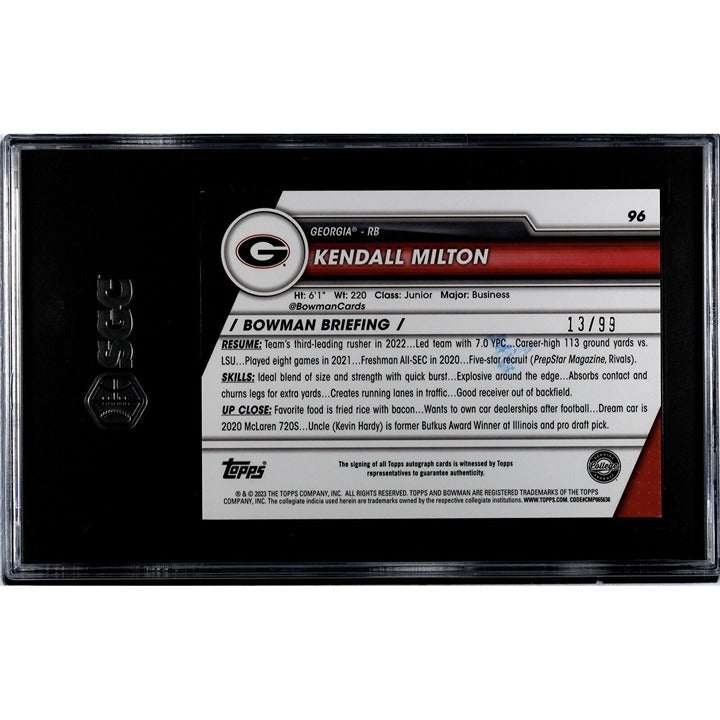 2023 Bowman Chrome Kendall Milton Green Refractor Rookie Auto football card graded 8.5