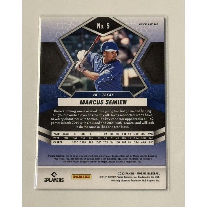 Marcus Semien* 2022 Panini Mosaic Jersey Number Color Swirl Prizm #5 MLB Rangers