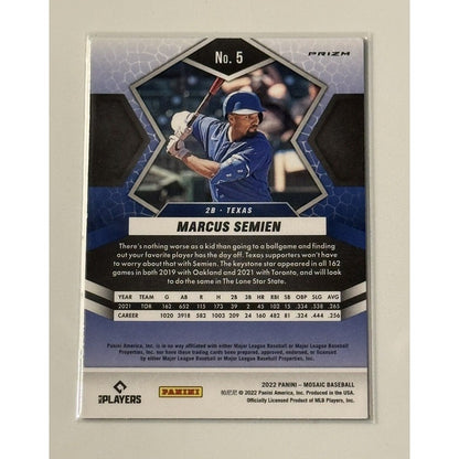 Marcus Semien* 2022 Panini Mosaic Jersey Number Color Swirl Prizm #5 MLB Rangers