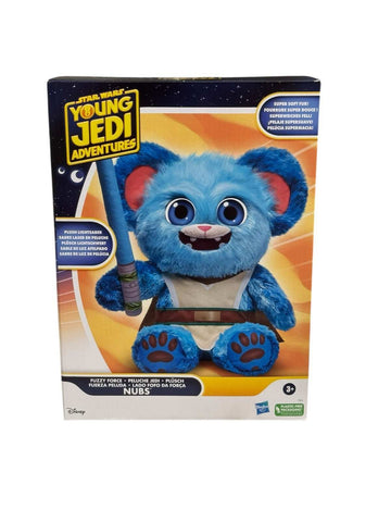 Star Wars Young Jedi Adventures Nubs Fuzzy Force 12-inch plush by Hasbro with soft fur and lightsaber in eco-friendly packaging