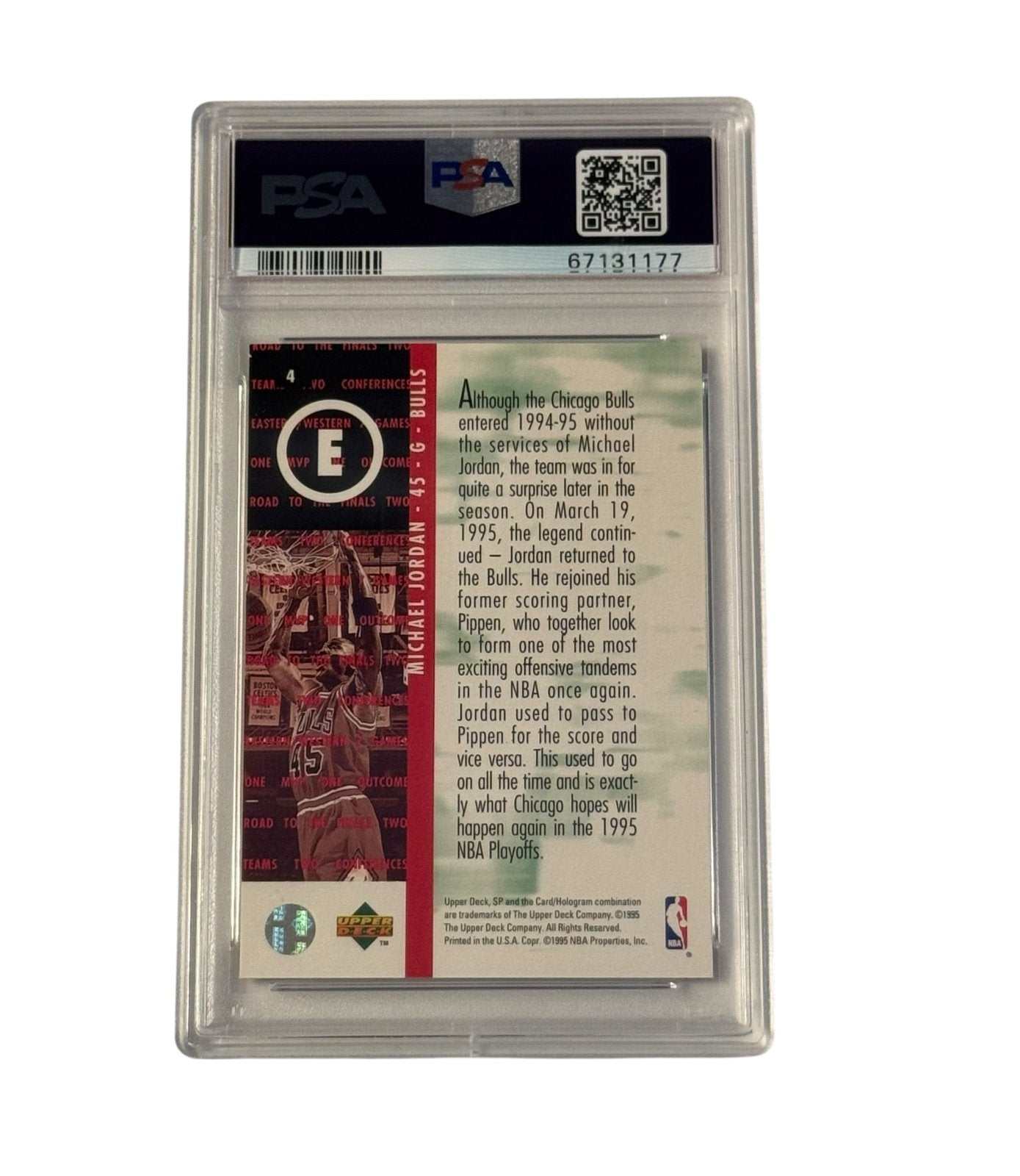 1994 SP Championship Michael Jordan #4 PSA 6 graded Chicago Bulls basketball card back view