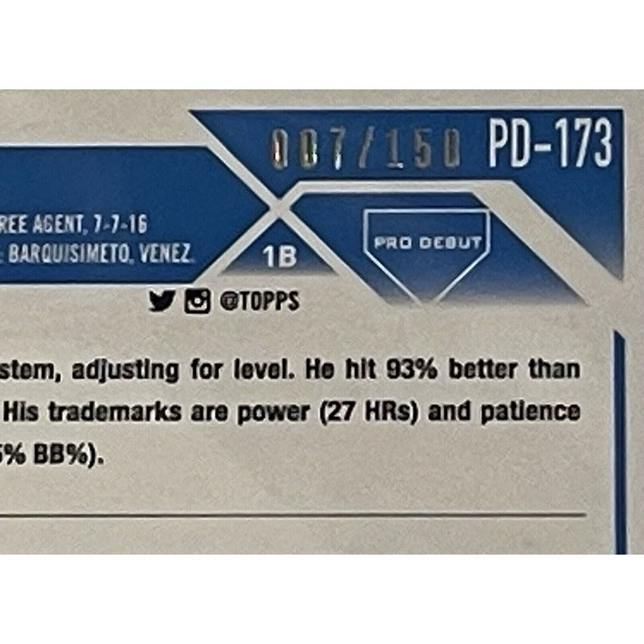 2023 Topps Pro Debut 7/150 Robert Perez Jr. RC Refractor Card #PD-173 - Mariners