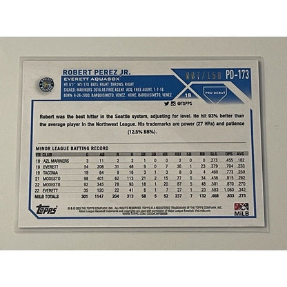 2023 Topps Pro Debut 7/150 Robert Perez Jr. RC Refractor Card #PD-173 - Mariners