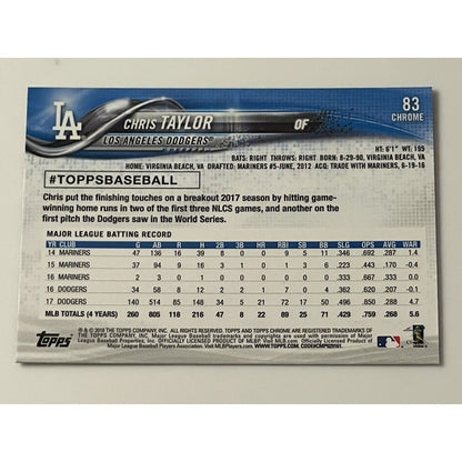 2018 Topps Chrome Chris Taylor MLB Los Angeles Dodgers - MLB Baseball Card #183*