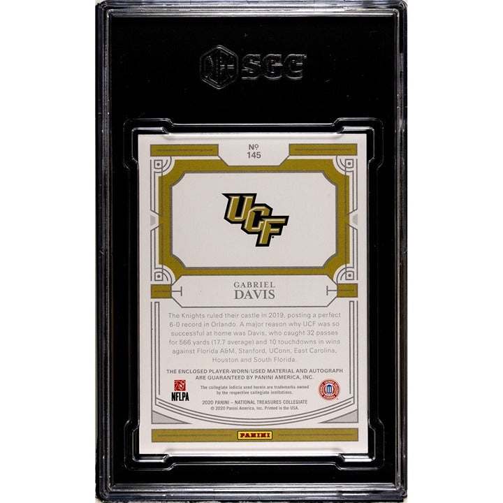2020 National Treasures Gabriel Davis RC card autographed with college patch, graded 9.5, serial 35/99 UCF/Bills
