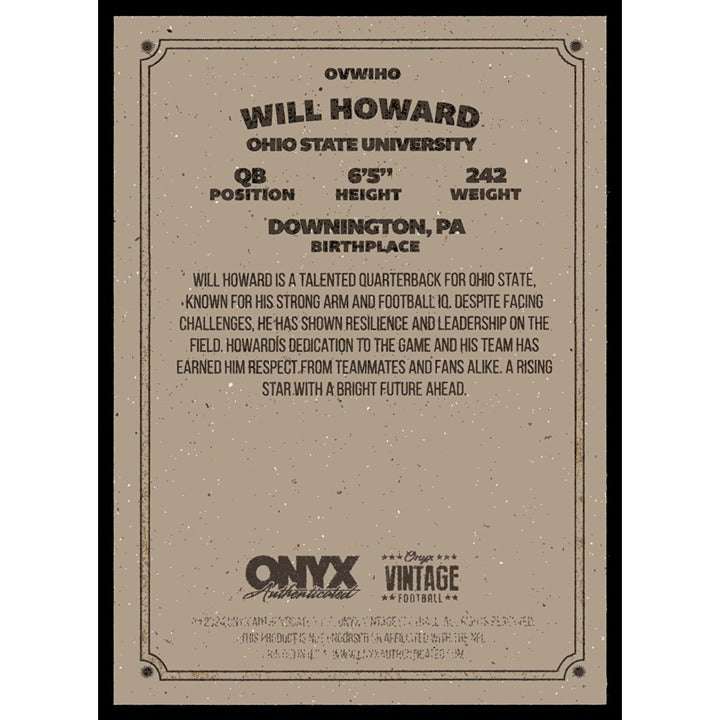 2024 Onyx Vintage Football Card of Will Howard Ohio State Buckeyes quarterback