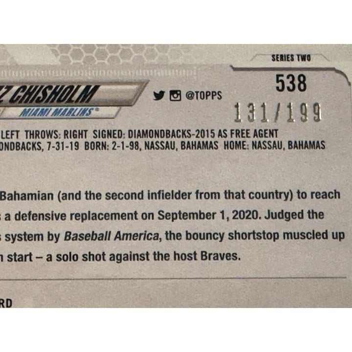 Jazz Chisholm Topps 131/199 Jazz Chisholm RC 2021 Topps Series 2 Green Foil MLB Marlins/Yankees 538