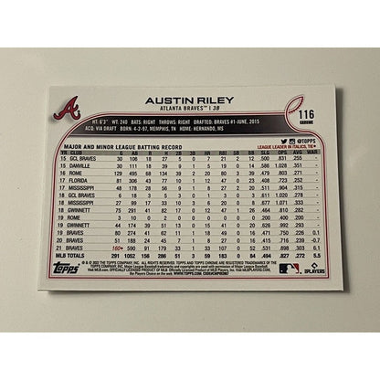 Austin Riley 2022 Topps Chrome Card #116 MLB Atlanta Braves - World Series Champ