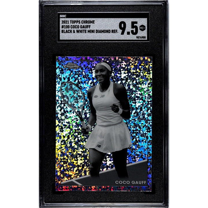 Coco Gauff RC 2021 Topps Chrome #100 Black & White Mini Diamond Refr. RC SGC 9.5