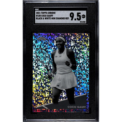 Coco Gauff RC 2021 Topps Chrome #100 Black & White Mini Diamond Refr. RC SGC 9.5