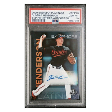 2020 Bowman Platinum Gunnar Henderson* #Top-70 Prospect Auto PSA 10 Gem Orioles*