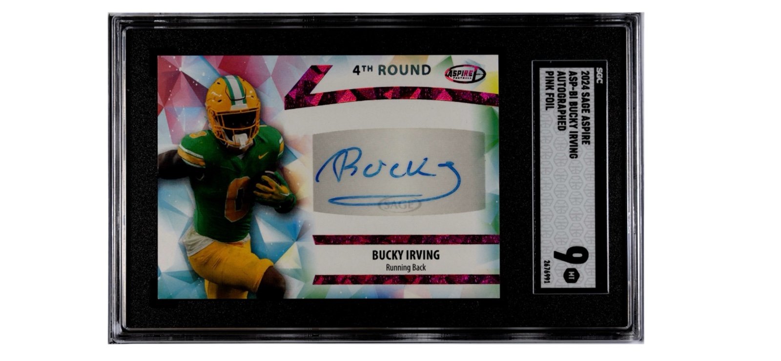 2024 SAGE ASPIRE BUCKY IRVING RC* AUTO Foil NFL Ducks/ NFL Bucs - #ASP-BI SGC 9