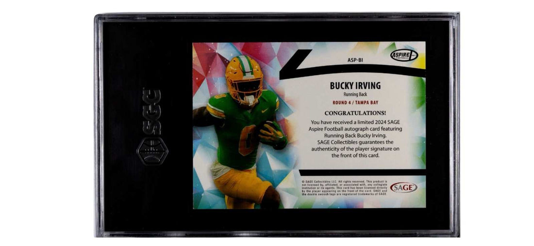 2024 SAGE ASPIRE Bucky Irving autographed foil rookie card graded SGC 9
