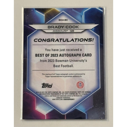20/50 Brady Cook RC* Auto GOLD 2023 Bowman U Best Card #BOA-BC - Missouri Tigers