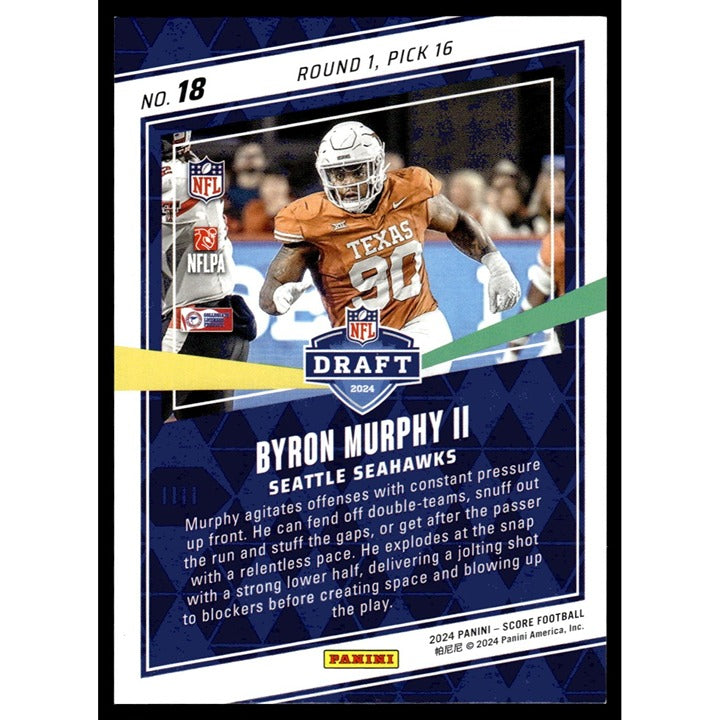 45/50* 2024 Score Football #18 Byron Murphy II NFL Draft Gold - Seattle Seahawks