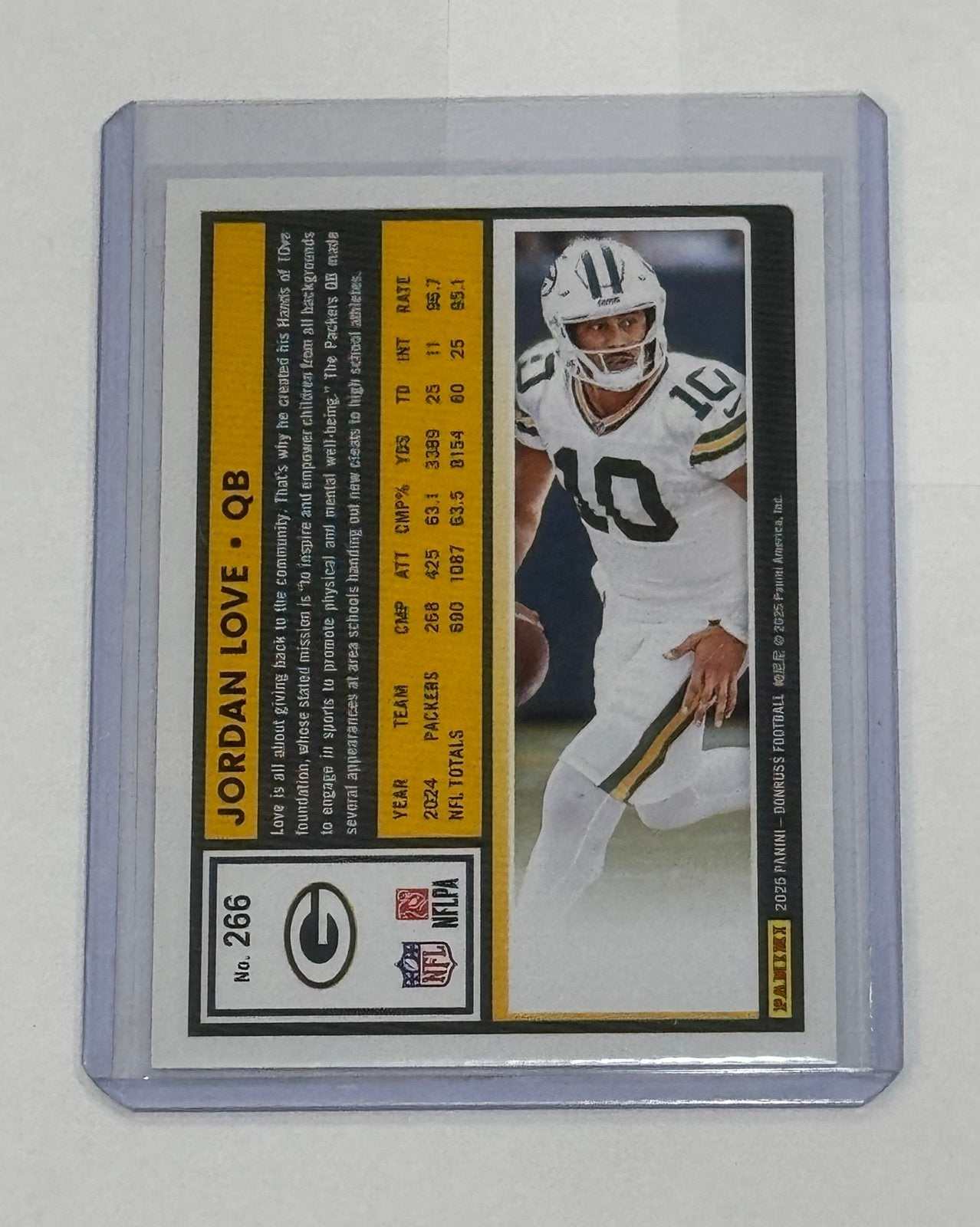 Jordan Love Mint 2025 Donruss Green Bay Packers football card #266 in protective case