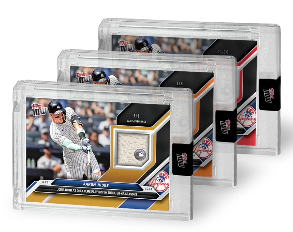 44/49* 2024 Topps Now Aaron Judge* Game Used Base Relic - Ruth- 3 50 HR Seasons!
