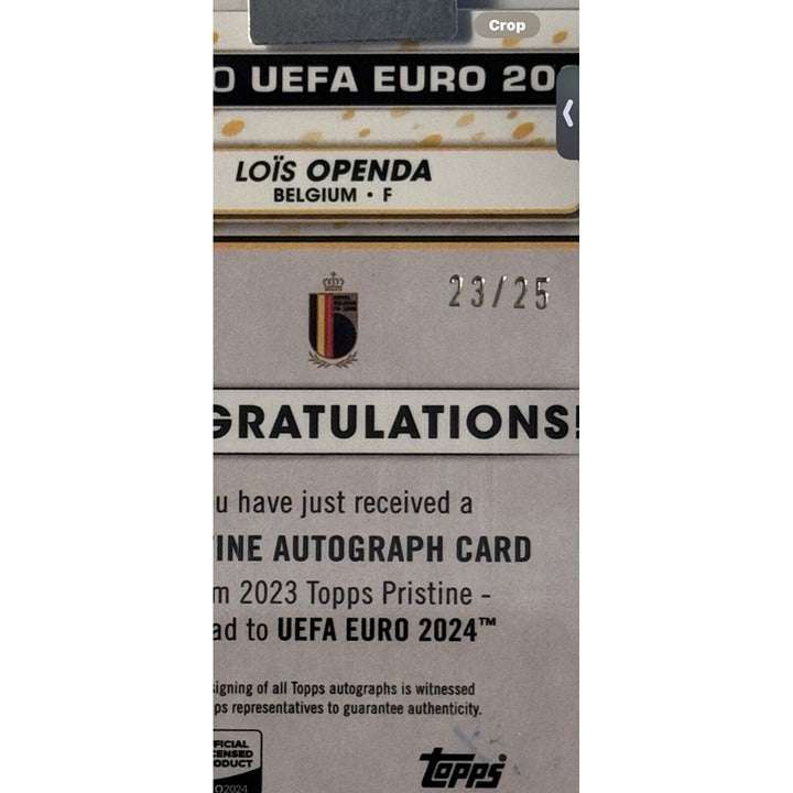 2023 Topps Pristine UEFA Euro 2024 Lois Openda autograph soccer card #23/25 Orange refractor