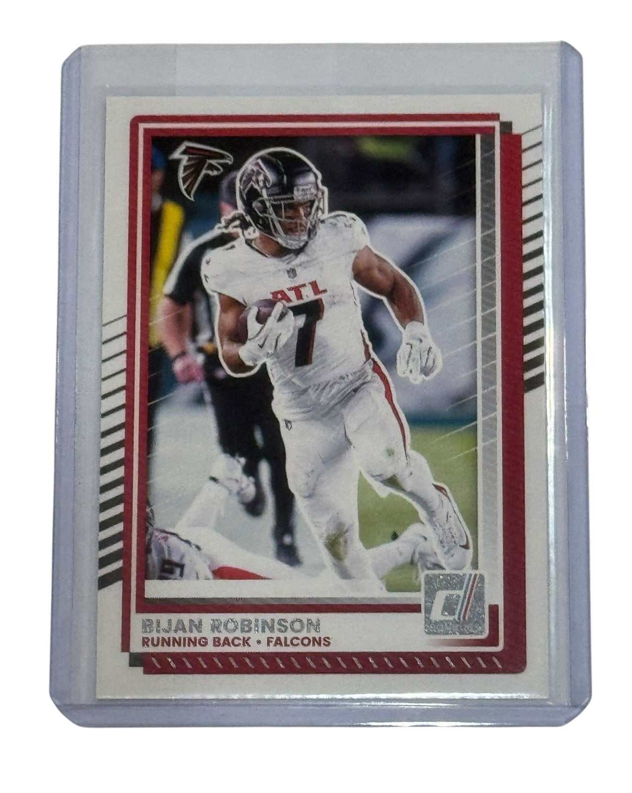 Bijan Robinson 2025 Donruss NFL Atlanta Falcons running back card #160 in protective sleeve