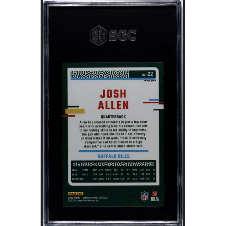 2023 Optic Josh Allen Holo Prizm Refractor Card #22 Gem Mint NFL Bills SGC 10