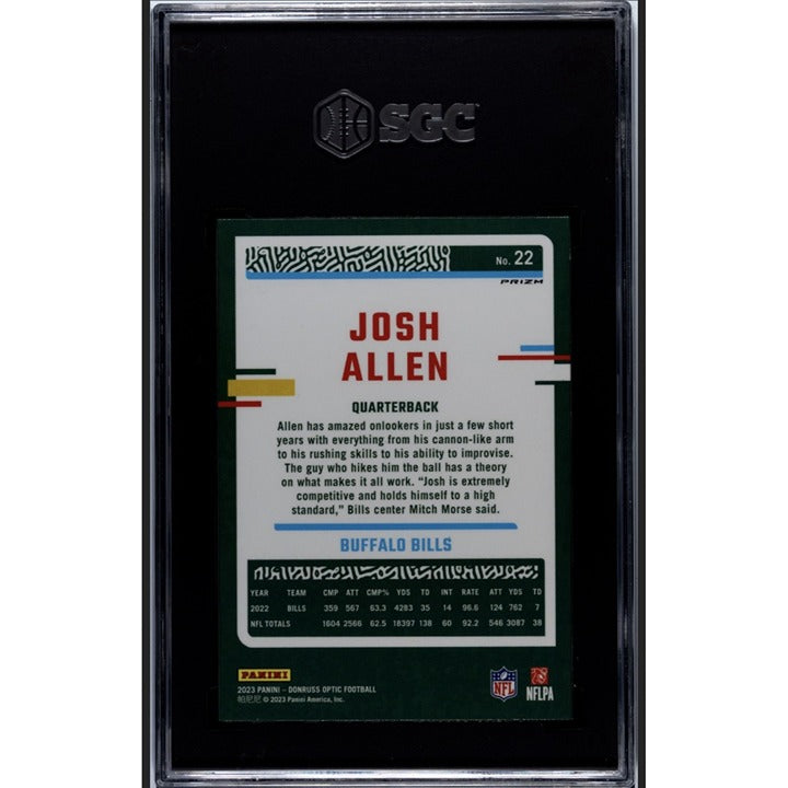 2023 Optic Josh Allen* Holo Prizm Refractor Card #22 Gem Mint NFL Bills - SGC 10