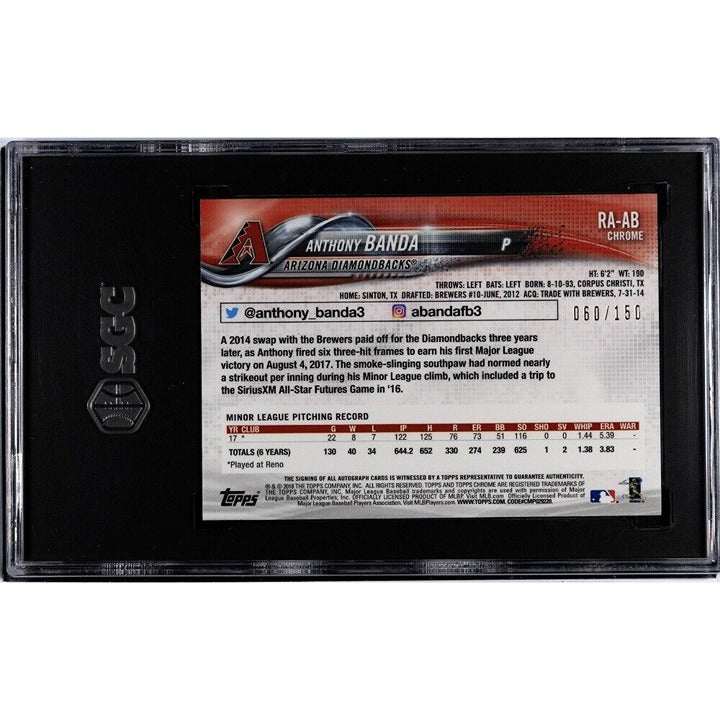 2018 Topps Chrome Anthony Banda autographed rookie baseball card graded SGC 9 blue wave parallel