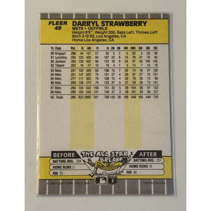 1989 Fleer Darryl Strawberry Baseball Card New York Mets mint condition