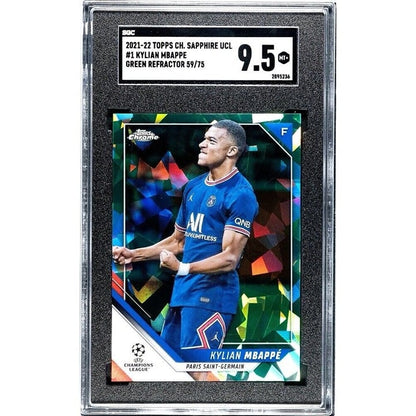 59/75 Kylian Mbappe 2021-22 Topps Chrome UEFA Green Refractor Edition #1 SGC 9.5