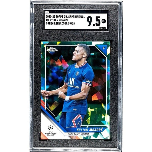 59/75 Kylian Mbappe 2021-22 Topps Chrome UEFA Green Refractor Edition #1 SGC 9.5